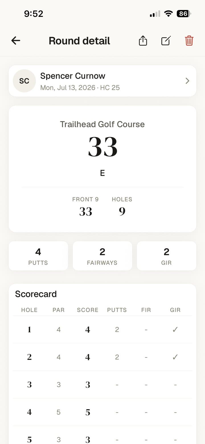 A finished round in Schmenk Golf with its scorecard