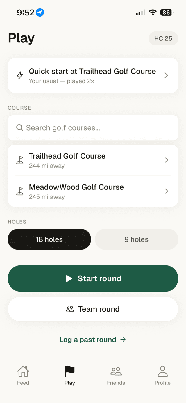 Dogleg start-a-round screen