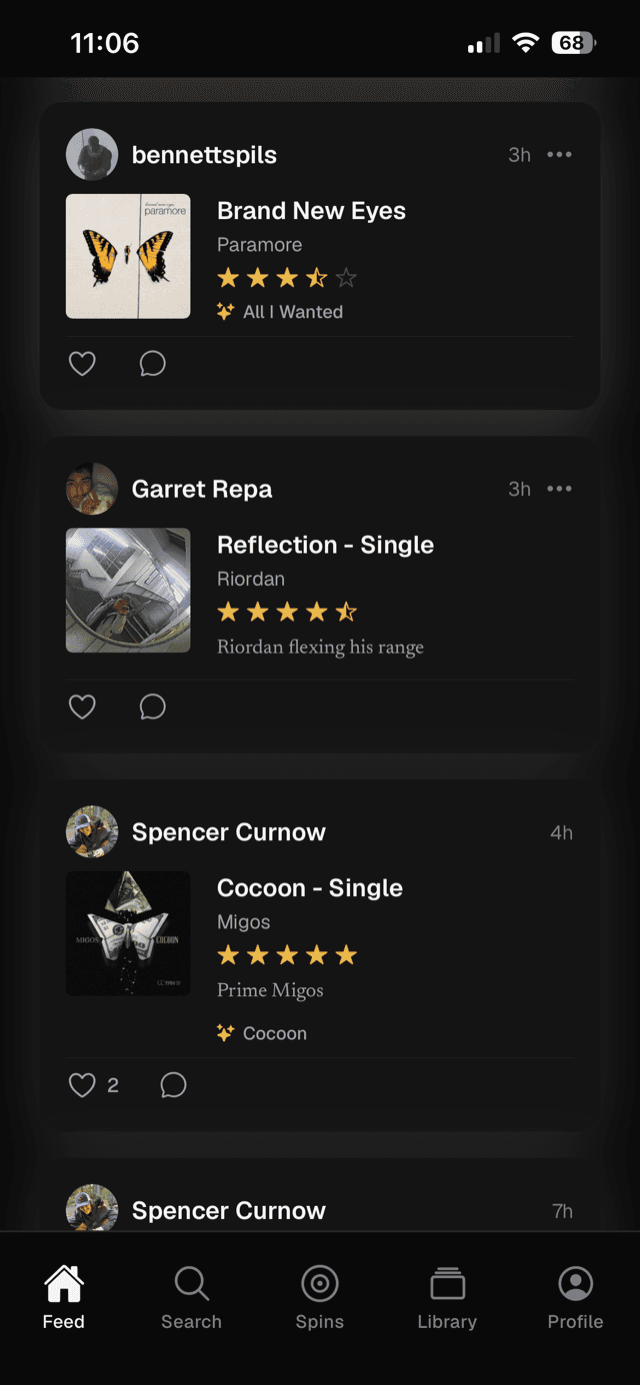 Sleeve friends feed of album ratings